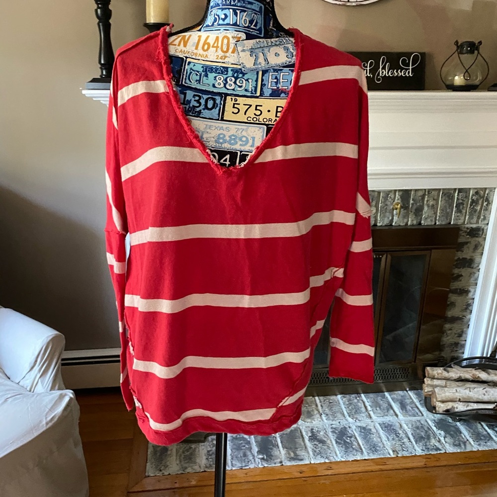 Free People We The Free Laguna Thermal Top Red Striped (SM)